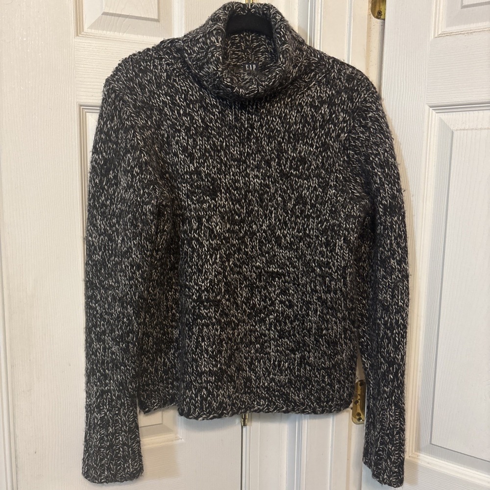 Gap Vintage Y2K Womens Wool Blend Turtleneck Sweater Chunky Black Marl L